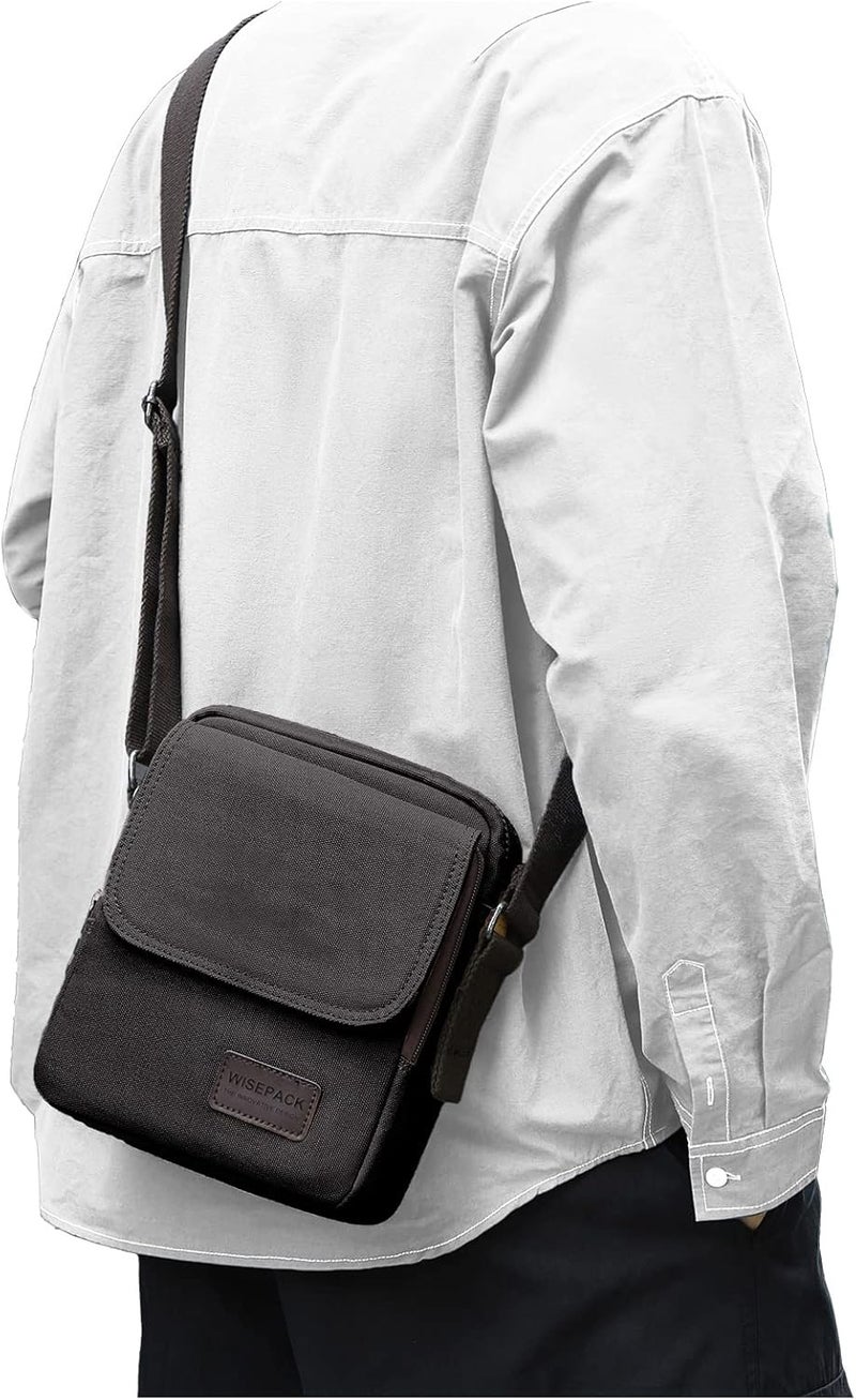 WISEPACK Small Crossbody Bag for Men,Canvas Messenger Shoulder Bags Crossbody Satchel Bag Men's Side Bags Over the Shoulder Purse - Image 1